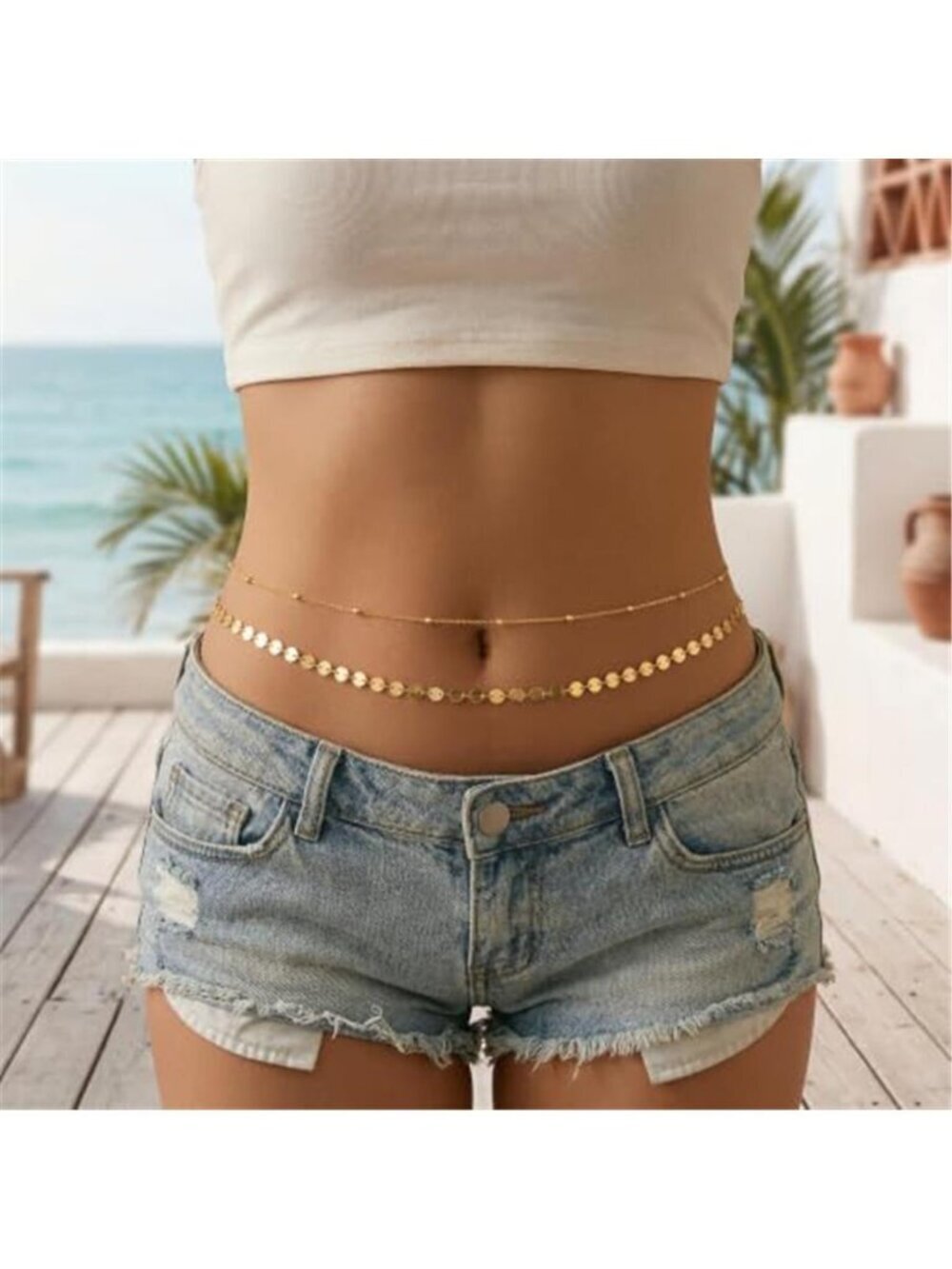 Waist Beads for Women, 14k Gold Plated Waist Chain Gold Chain Belt for